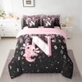 thumbnail image 2 of Manfei Girls Pink Monogrammed Bedding Comforter Set 7pcs, Personalized Letter N King Bedding Sets, Kawaii Axolotl Cherry Blossoms Bed Sheets, Microfiber Bedroom Decor, 2 of 8