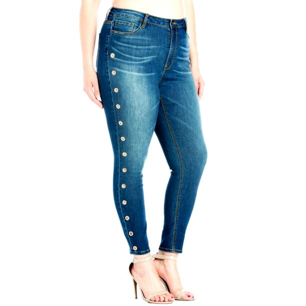 Cello CELLO WOMENS PLUS SIZE BLUE Denim JEANS Stretchy Skinny High Waist Ring Hole Pants
