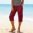thumbnail image 2 of TQWQT Pedal Pushers for Women Drawstring Cotton Linen Capri Pants Dressy Casual Wide Leg High Waisted Work Lounge Pants Trendy Summer Palazzo Trousers with Pockets Wine L, 2 of 9
