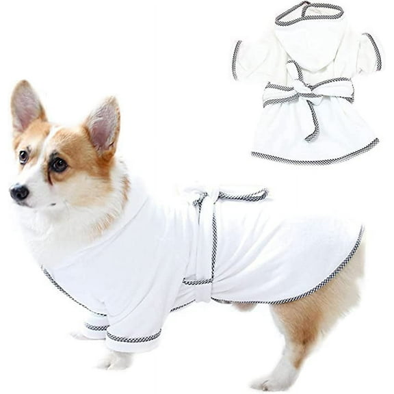 Dog Bathrobe, Microfiber Fast Drying Absorbent Hooded Bath Towel for Puppy Small Medium Large Dog Cat (XL, White)