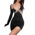thumbnail image 3 of Coduop Women's Sexy Bodycon Long Sleeve Low-Cut Tie-Up Cut Out Tank Mini Club Party Dresses, 3 of 7