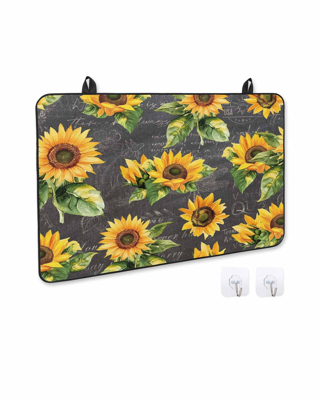 nqOlkjepod Large Induction Cooktop Protector Mat 36"x21", Sunflower Black Retro Stove Top Covers for Electric Stove, Spring Summer Flowers Botanical Stove Burner Cover Mats, Glass Top Stove Cover