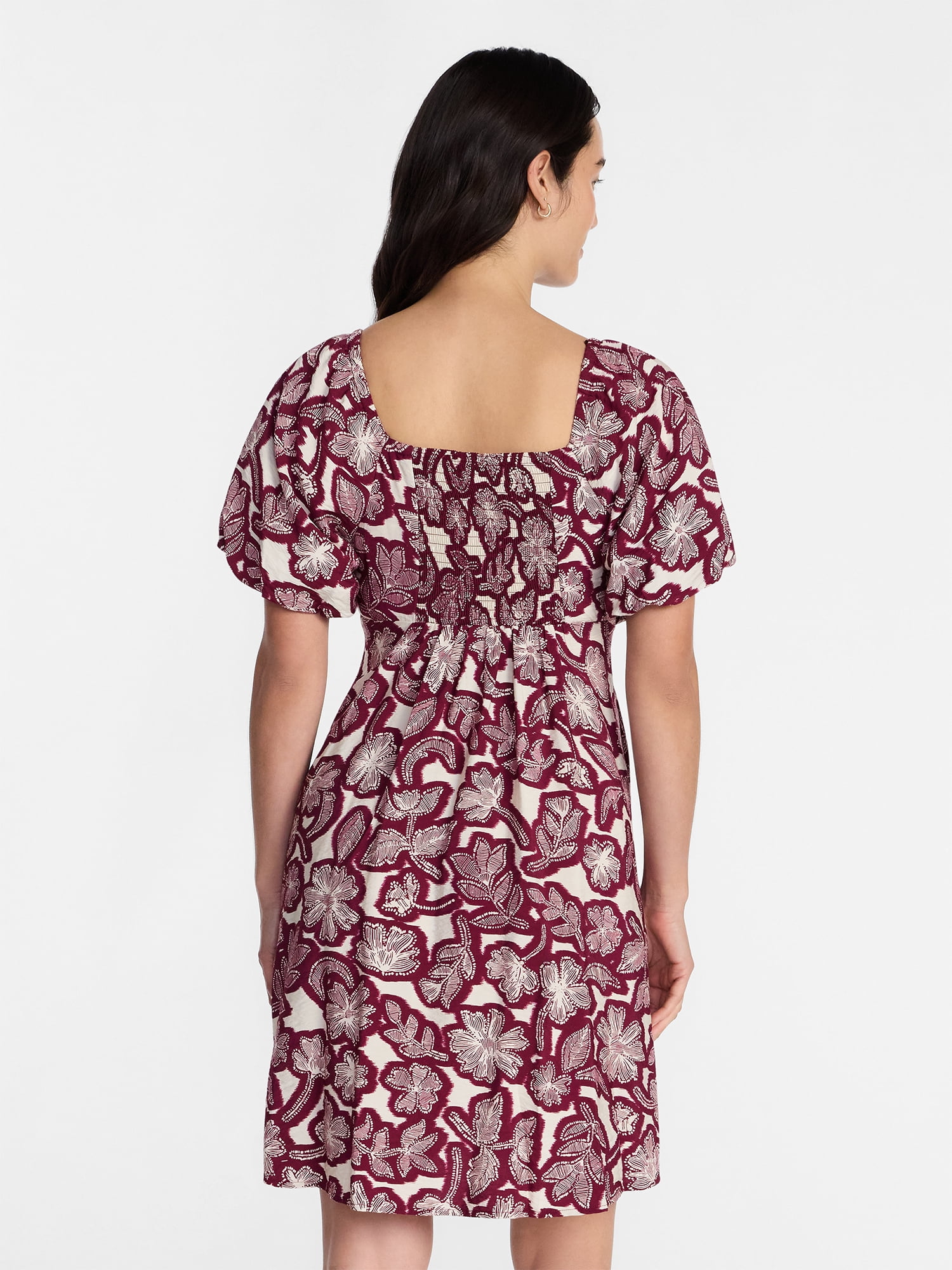 Time and Tru Women's Mini Dress with Puff Sleeves, Sizes XS-XXXL