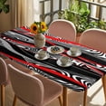 thumbnail image 3 of Red Black Stripes Table Cloths for 4 Foot Rectangle Tables, Modern Gradient Abstract Lines Art Patio Waterproof Elastic Fitted Tablecloths, Washable Rectangular Table Cover for Camping, 3 of 8