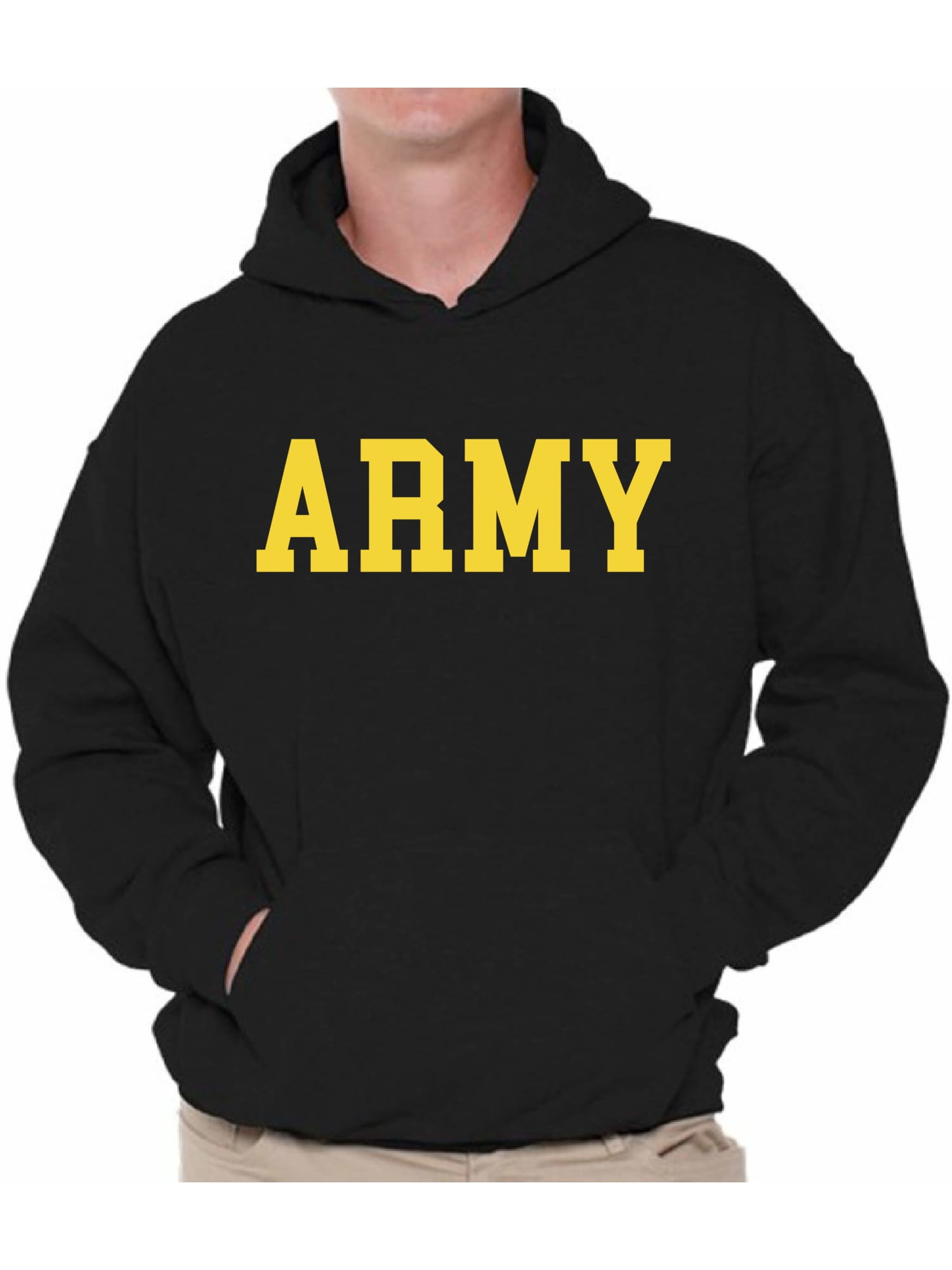 Black ARMY Hooded Sweatshirt With Gold Print - Military Style 50/50 Cotton/Polyester Pullover Hoodie, Made In USA