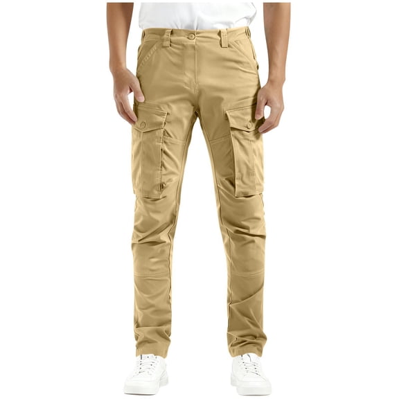 BXINGOHAI Cargo Pants for Men Casual Cotton Lightweight Fit Stretch Elastic Waist Work Pants Yellow,XL