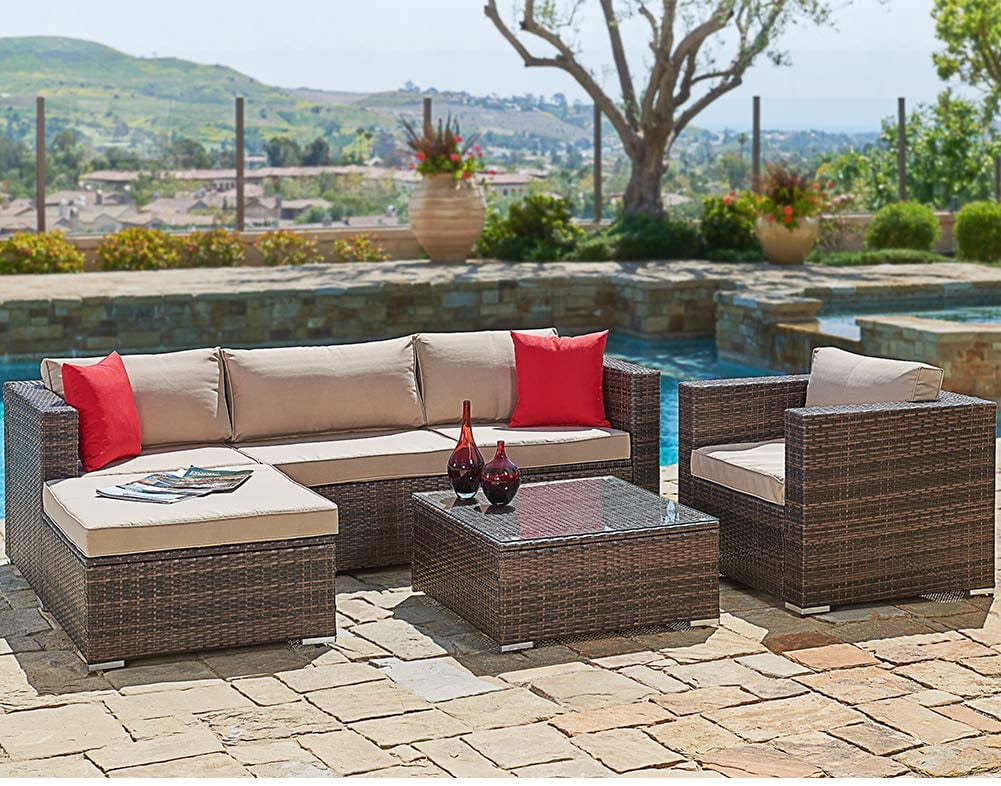 SUNCROWN Outdoor Patio Furniture Sectional Sofa and Chair (6-Piece Set