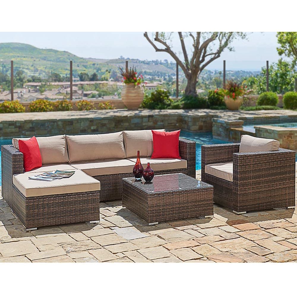 SUNCROWN Outdoor Patio Furniture Sectional Sofa and Chair (6Piece Set