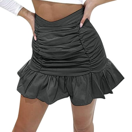 

Two Piece Skirt with Jacket Women s Short Skirt Solid Pleated Ruffle Zipper Skirt High Waist Wrap Fishtail Skirt Rainbow Table Skirt Tulle