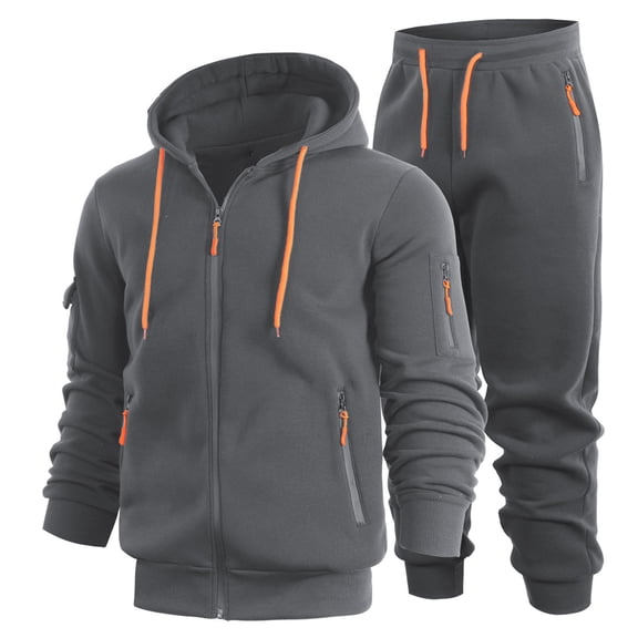 mihongmao Mens 2 Piece Outfits Sweatsuits Men 2 Piece Outfit Drawstring Zip Up Hoodie Matching Waist Sweatpants Sets Dark Gray 2X