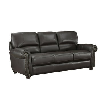 Lexicon Foxborough 21.5" Traditional Plywood and Leather Sofa in Dark Brown