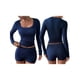 thumbnail image 3 of Conjunto Deportivo de Yoga para Mujer de 2 Piezas: Camiseta de Larga Ajustada y Shorts. Azul Marino S, 3 of 7