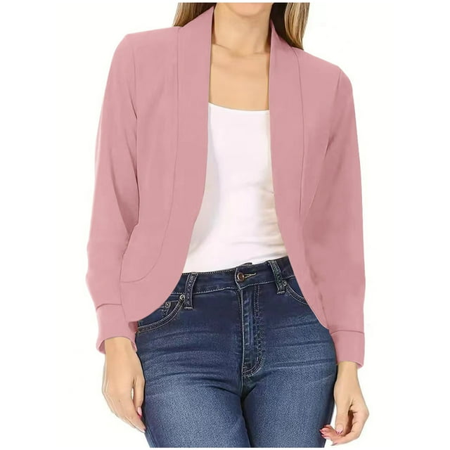 FAIWAD Blazer Court pour Femmes à Manches Longues Ouvert devant Couleur Unie Léger Manteau Blazer Coupe Ajustée