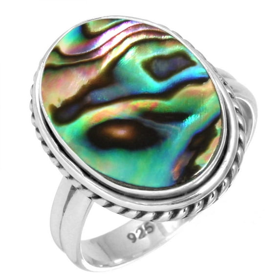 925 Silver Ring For Women - Girls Multicolor Natural Abalone Shell Stone Silver Ring Size 7 Hand Made Silver Ring Size 7 Gift For Women On Birthday 925 Silver Jewelry With Gemstone