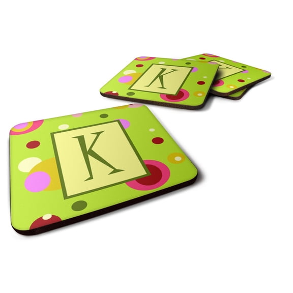Letter K Monogram - Lime Green Foam Coaster Set of 4