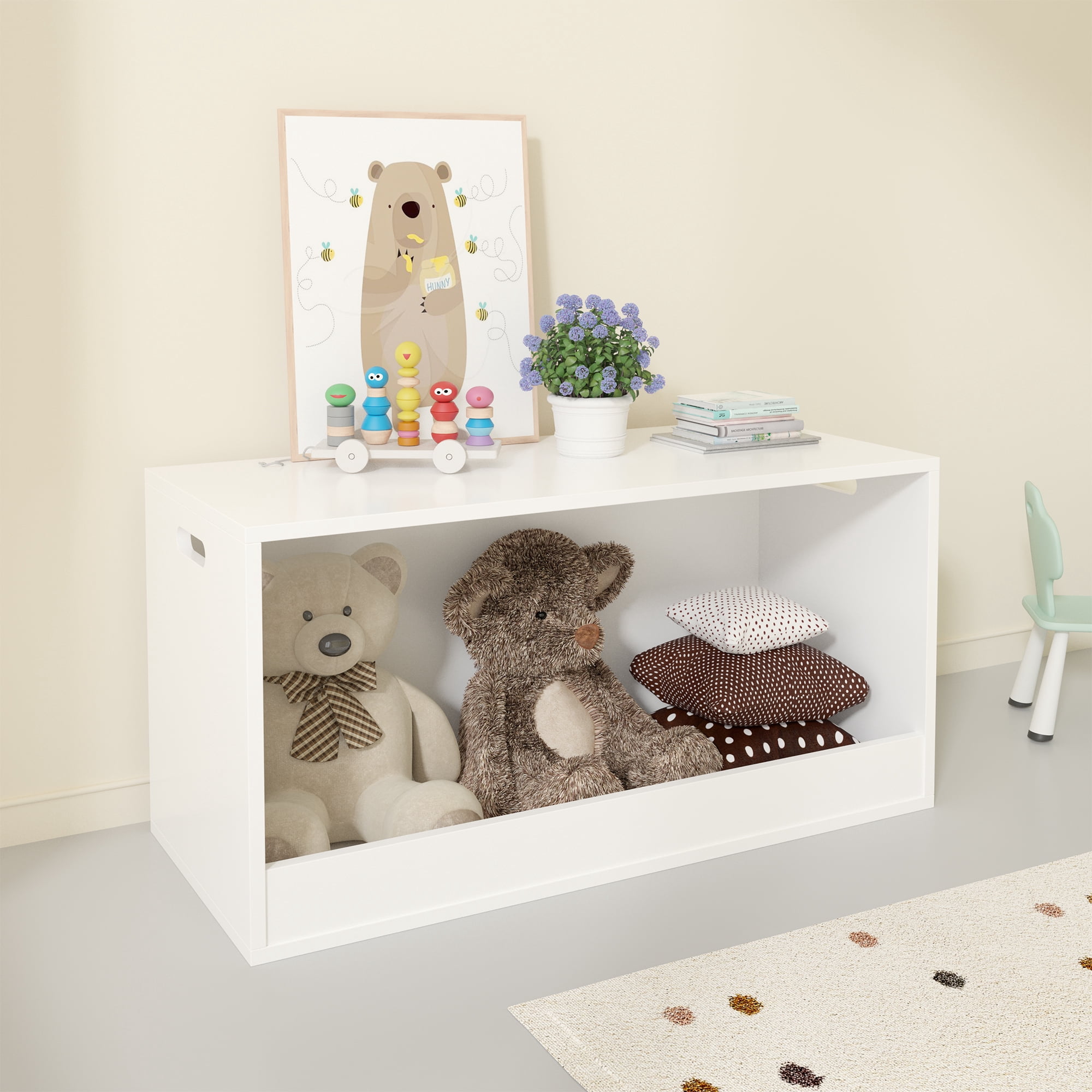 White Open-Front Toy Storage Bin - 31.5" Wooden Organizer Box for Kids' Toys & Books