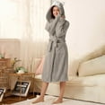 thumbnail image 2 of Women's Double Pocket Hooded Flannel Robe Soft Double Faced Velvet Bathrobe For Cozy Home Wear, 2 of 9