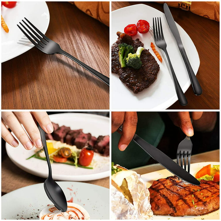 Cibeat 24-Piece Silverware Set with Steak Knives, Stainless Steel Flatware Set, Kitchen Cutlery Set for 4, Include Steak Knife/Fork/Spoon, Dishwasher
