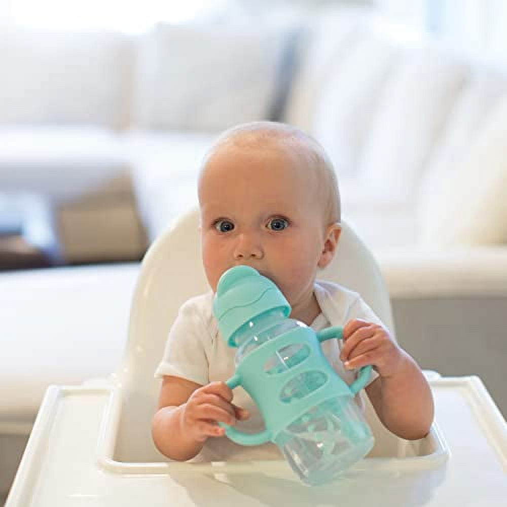 Dr. Brown's Milestones Wide-Neck Sippy Straw Bottle, 100% Silicone Handles, 9oz/270ml, 6m+, Green