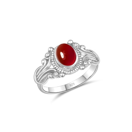 KIRTI GEMS 925 Sterling Silver Crystal Stacking Dainty Ring, Carnelian, Size 10
