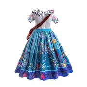 Encanto Dress Mirabel Costume for Girls Madrigal Cosplay outfits Birthday Dress Up With Bag Glasses Earrings 5-6 Years(Q34,120CM)