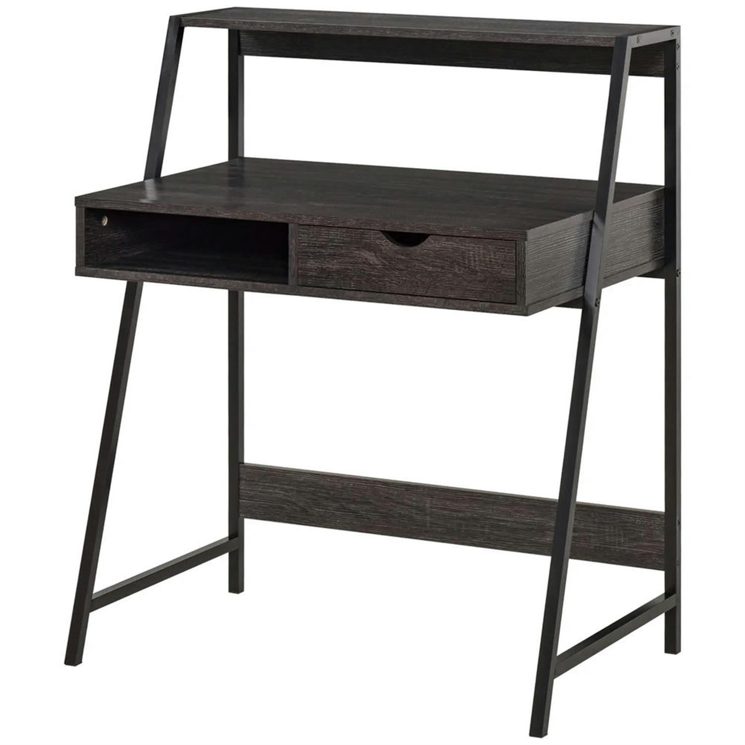 Demi Bonn Modern Office Desk with Drawer and Storage Shelves, Home Computer Desk for Living Room, Office, Study Writing Table PC Desks, Gray
