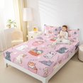 thumbnail image 3 of jejeloiu Cute Pink Cat Cartoon Queen Sheet Sets Kids,Kawaii Kitten Print Bed Set For Girls,4pcs, 3 of 6