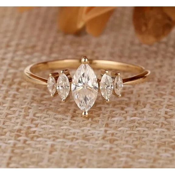 NYS Jewellrs 14K Yellow Gold Plated 2.00 Ct Marquise Cut Diamond Christmas Wedding Engagement Thanksgiving Halo Ring 925 Sterling Silver For Women's -8