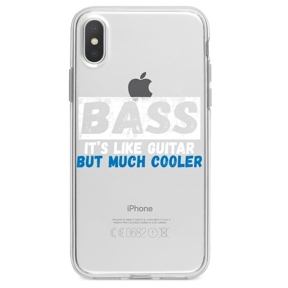 DistinctInk Clear Shockproof Hybrid Case for iPhone X / XS (5.8" Screen) - TPU Bumper Acrylic Back Tempered Glass Screen Protector - Bass - It's Like Guitar But Much Cooler
