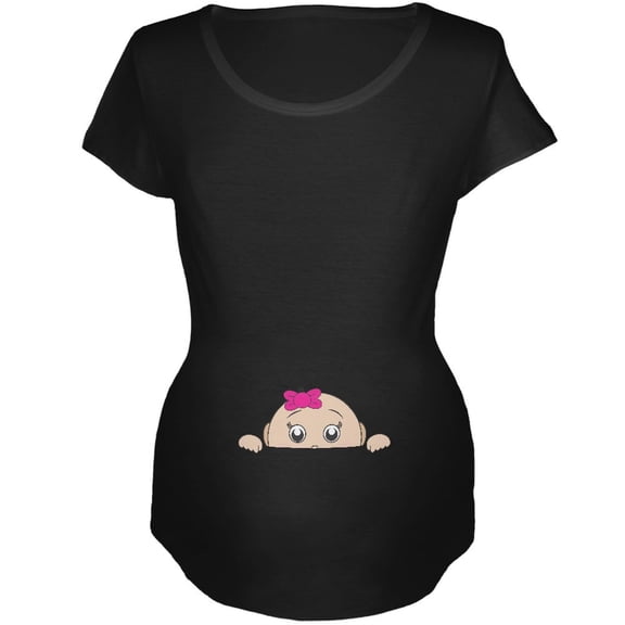 Peeking Baby Girl Black Maternity Soft T-Shirt