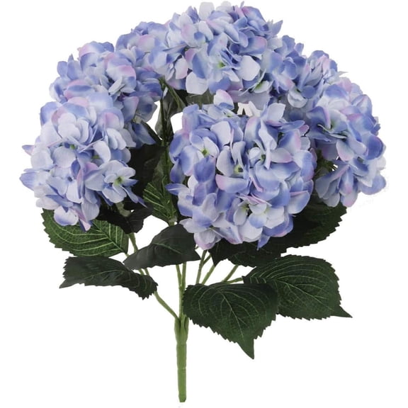 Artificial Blue Hydrangea Silk Flower Bush – Real Touch, UV Resistant Faux Blooms, 7-Head Floral Arrangement
