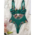 thumbnail image 3 of Ausing Sexy Lingerie for Women Lace Teddy One Piece Bodysuit Floral Lace Embroidered Mesh Mini Babydoll See Through Push Up Adjustable Underwear Green S, 3 of 7
