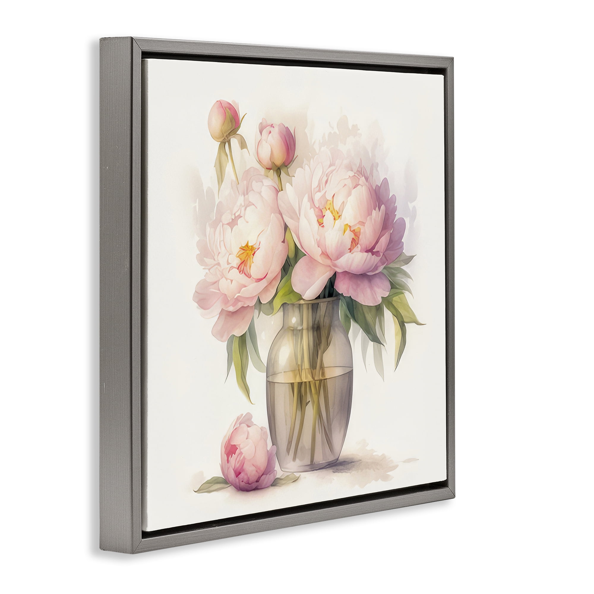 Stupell Industries Subtle Blush Peonies Plants & Flowers Painting Gray Floater Framed Canvas Art Print Wall Art, 25 x 25