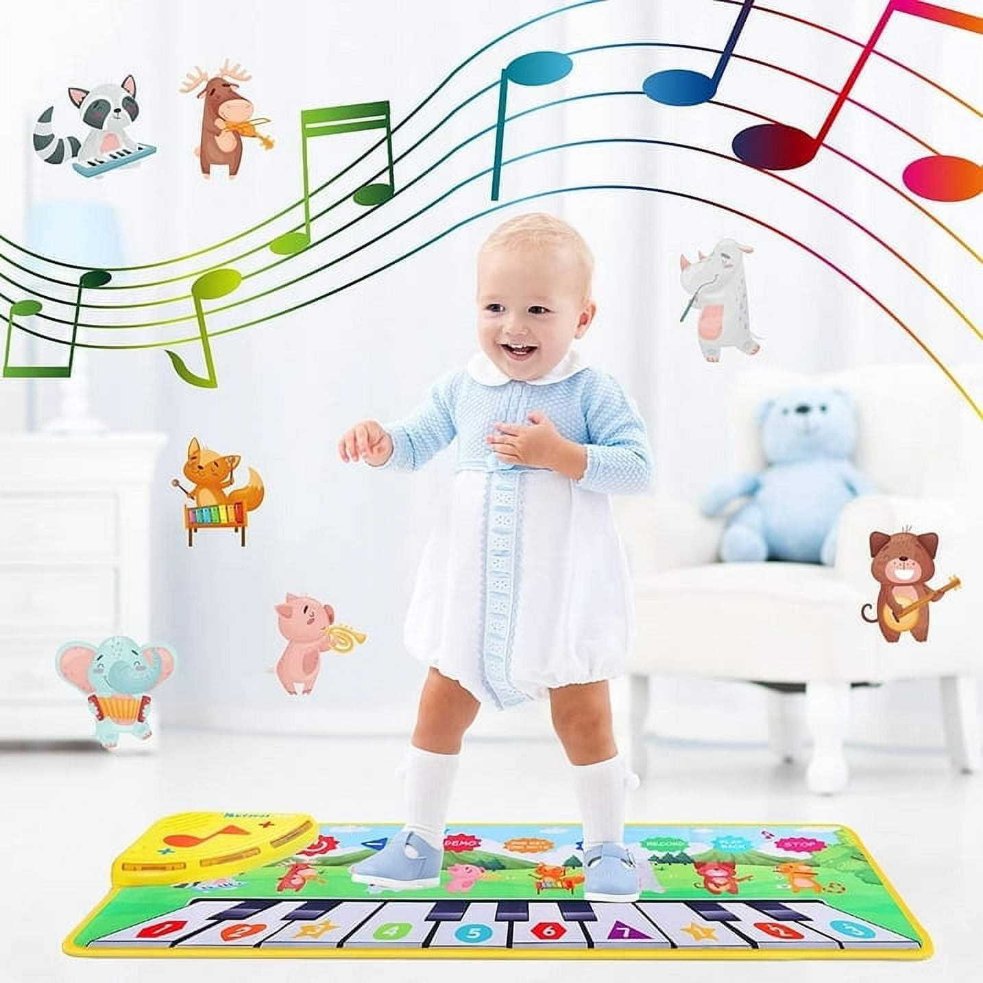 Ludolm Piano Mat, 38.5" X 14" Musical Mat 8 Instrument Sounds Piano Mat for Toddlers Touch Play Dancing Mat Toy for 1 2 3 Year Old Girls Boys Gifts