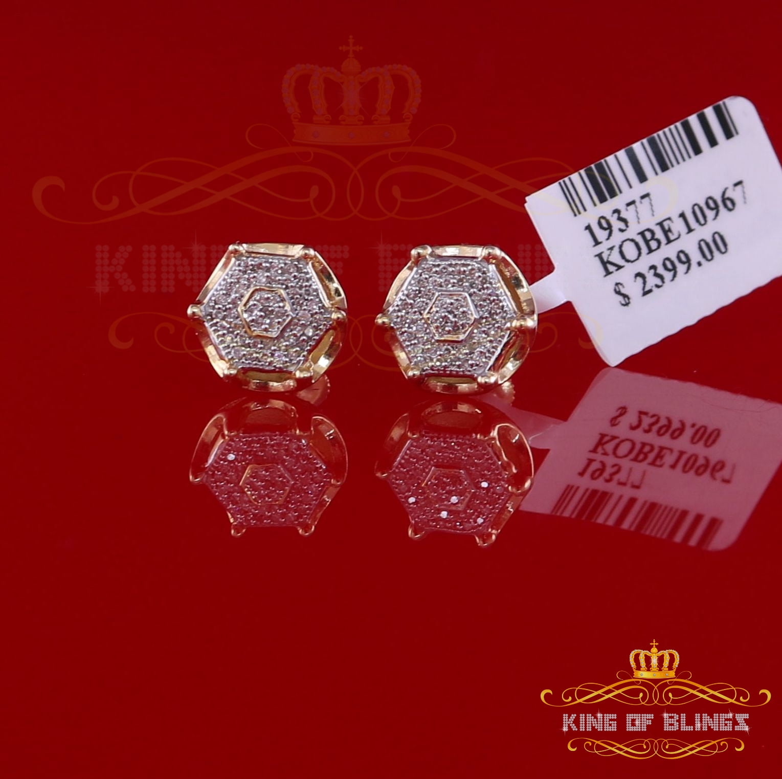 King of Bling's 10K Real Yellow Gold Real Diamond 0.20CT Men's/Women's Stud Micro Earring