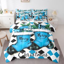 Manfei 7 Pieces Christmas Socks Comforter Set, Twin - Blue Plaid & Santa Claus