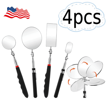4 Pack Telescoping Inspection Mirror Set, Flexible Round & Rectangular Automotive Mirror Tool with 360° Swivel and 25 Inch Extension