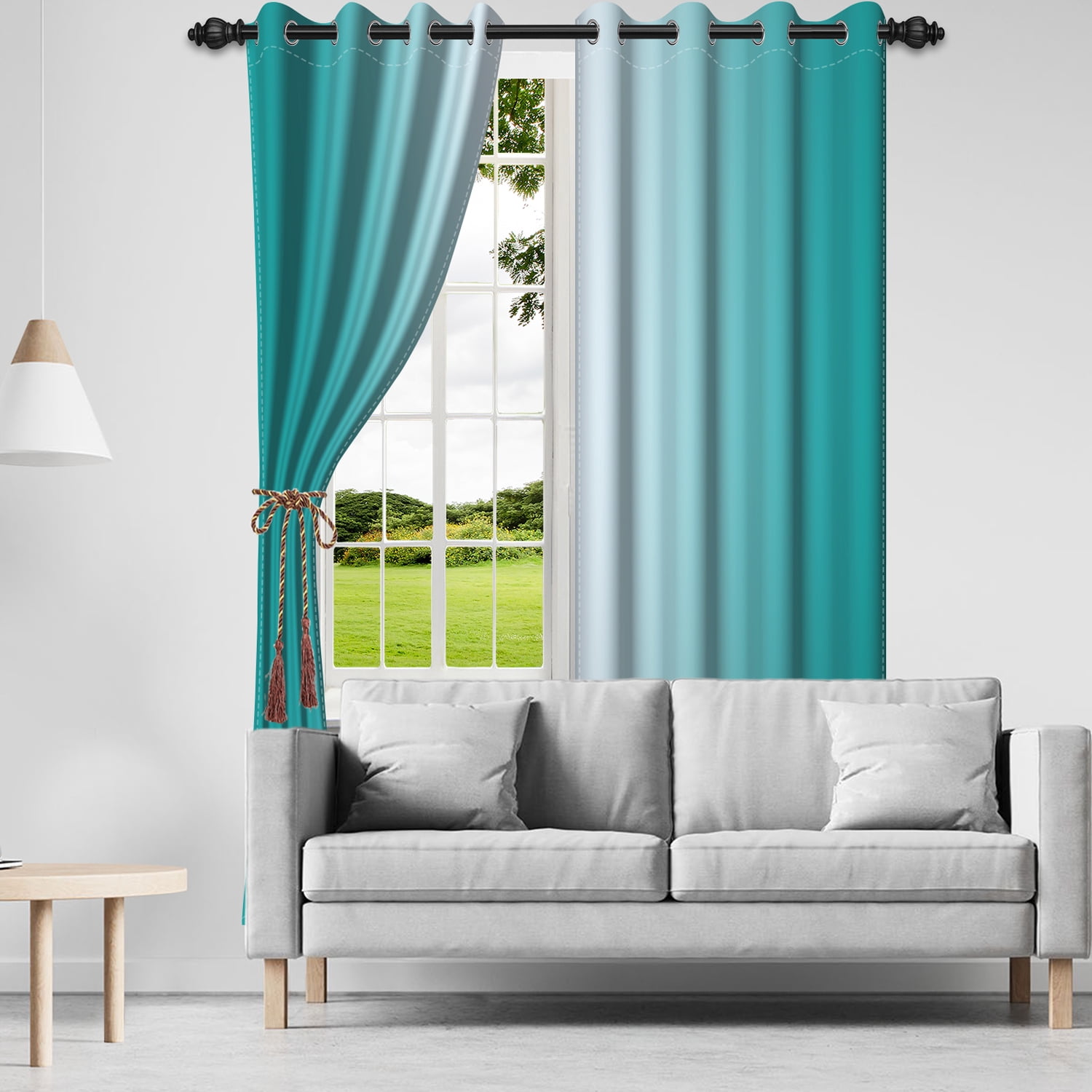 Lfeey Grommet Curtains, Drapes 63 inches Long 2 panels set, 52x63 inch, Cyan