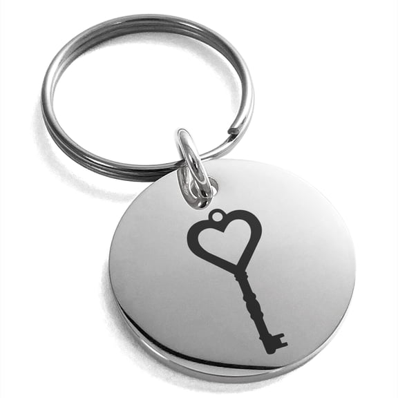 Stainless Steel Key to My Heart Engraved Small Medallion Circle Charm Keychain Keyring