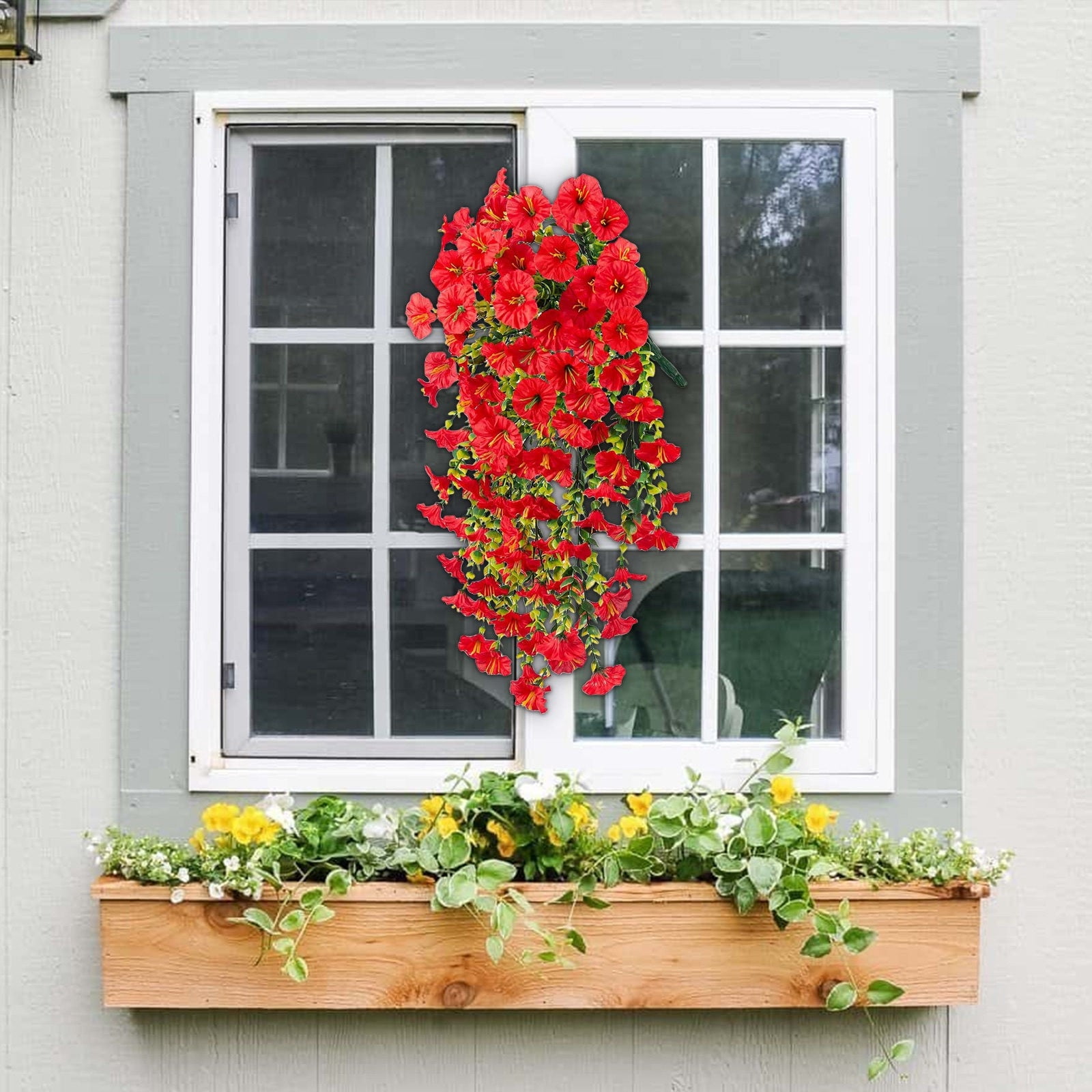 Nkmbld Artificial Hanging Flowers Outdoor Red Blue White Patriotic Fake Trailing Plant for 4th of July 250th Anniversary Veterans Independence Patio Yard Decor
