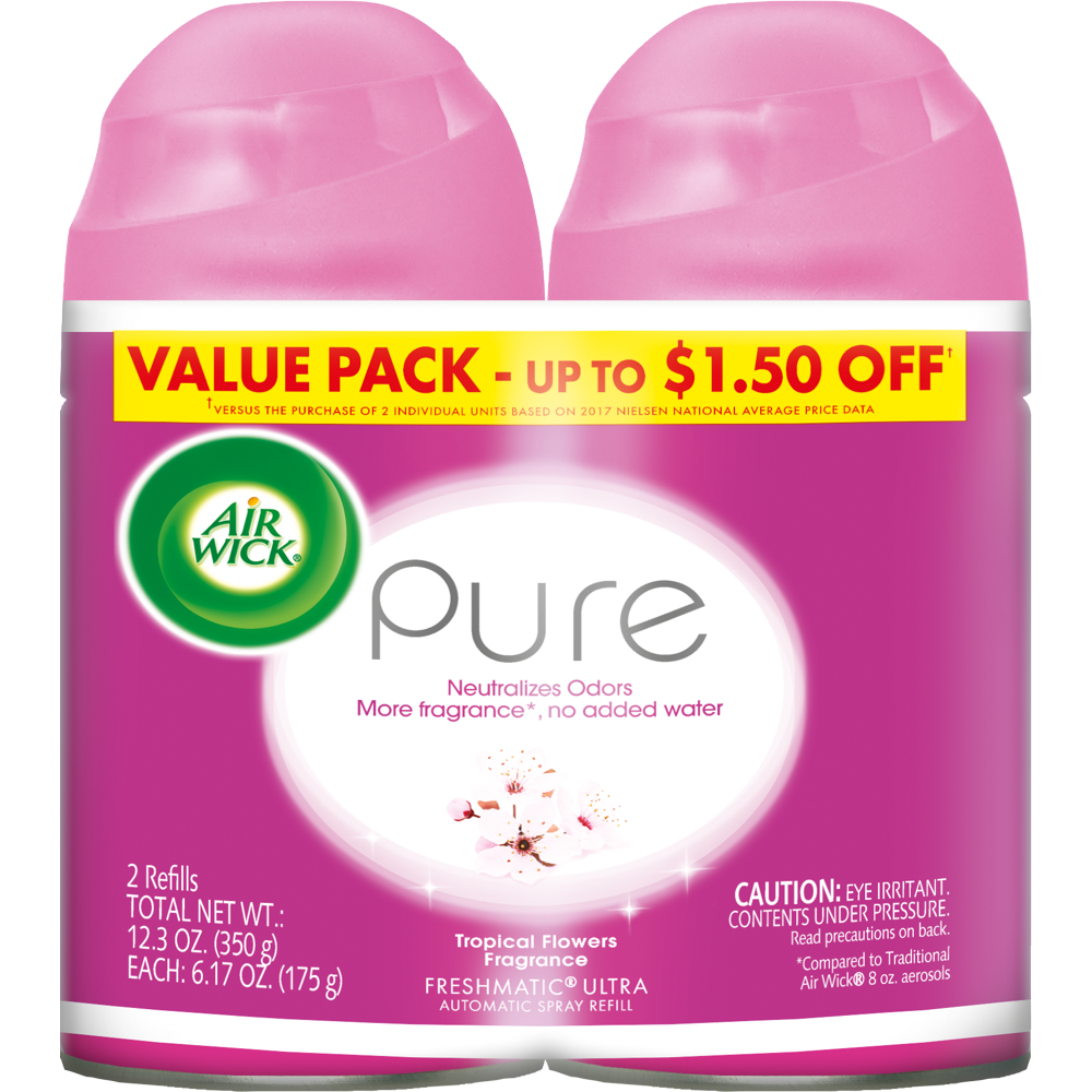Air Wick Pure Freshmatic Refill, 2Ct, Tropical Flowers, Air Freshener