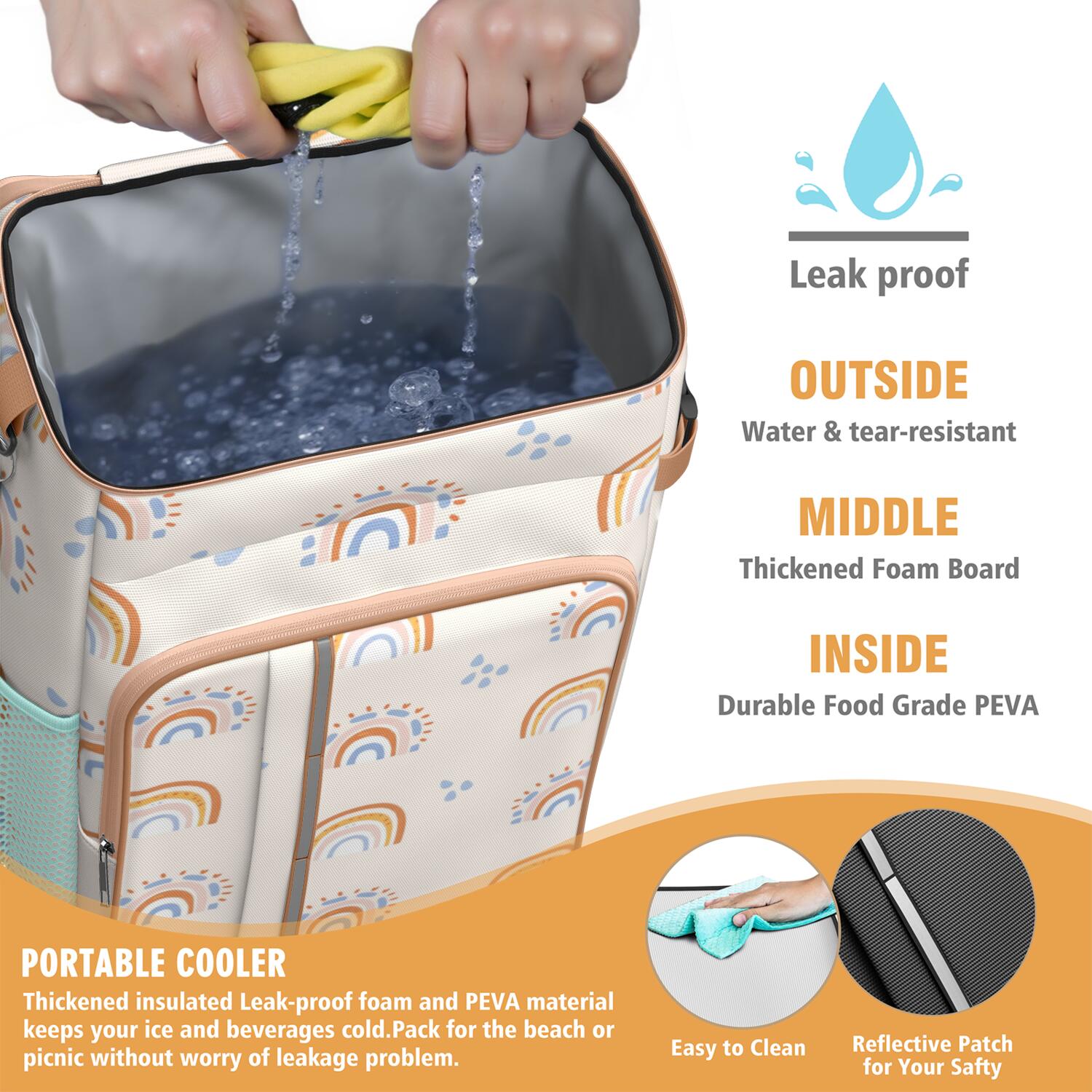 Camping Cooler Backpack 26 Cans,Cooler Bag Insulated Leak Proof Travel Cooler Bag Waterproof Lunch Picnic Beach Work Trip Thermal Bag Drink Beverage Beer Bag Cooler Rainbow Cartoon