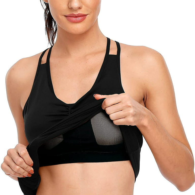 Women's Low Cut Cross Back Yoga Tank Top With Shelf Bra Stretch Atheltic Tank  Shirts 