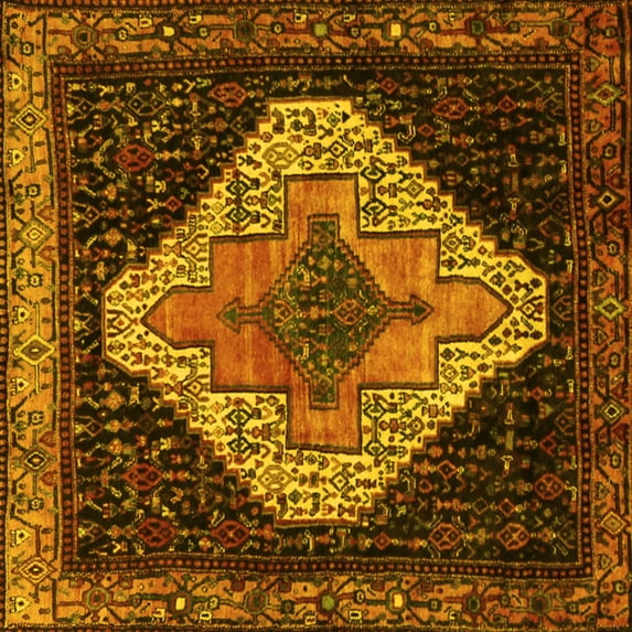 Ahgly Company Indoor Square Persian Yellow Traditional Area Rugs, 7' Square