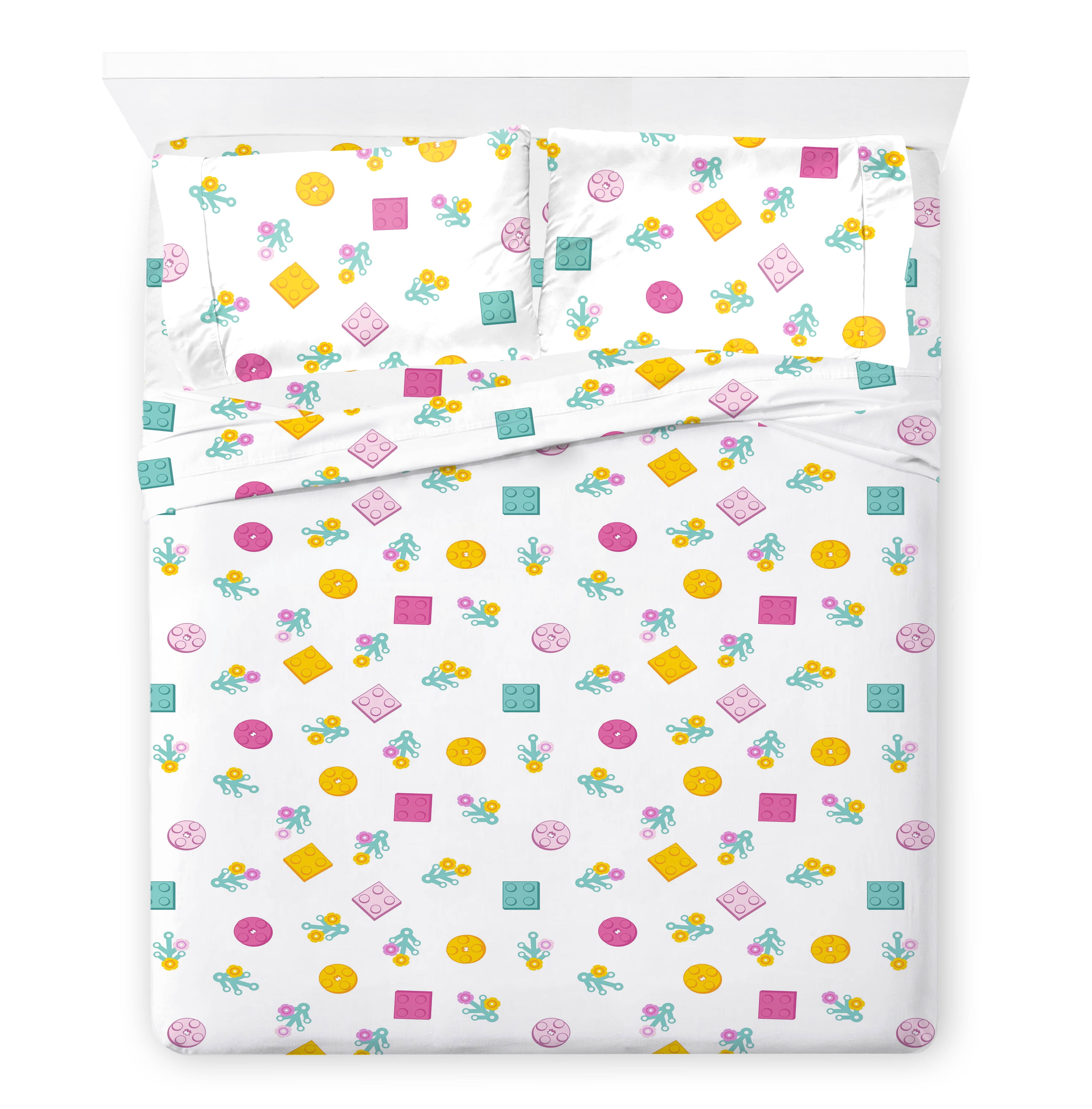 LEGO® Floral(s) Kids 4 Piece White Bed Sheet Set, Full