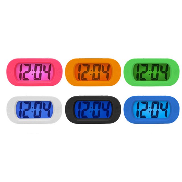 LED Alarm Clock with Snooze Night Clocks Digital LED Alarm Bell Light Table Bedside Alarms Silicone Shell LCD Screen Bell Home Travel Office Dorm Pink