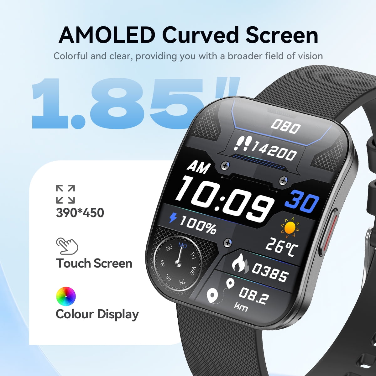 Smart Watch AMOLED Bluetooth Call(Answer/Make)150+ Sports Modes IP68 Waterproof Tracker Fitness SmartWatches Women Men for Android Ios