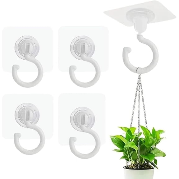 Clekit 5pcs Rotatable Adhesive Ceiling Hooks - No Drill, Easy Install for Hanging Plants, Lanterns & Wind Chimes - Versatile Sticky Hangers in White for Home & Garden Decor