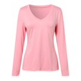 thumbnail image 4 of 2024 Women's V Neck Long Sleeve Basic T-Shirt - Slim Fit, Polyester Spandex, Daily Office, 4 of 6