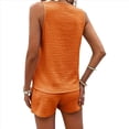 thumbnail image 3 of Conjunto Casual de 2 Piezas para Mujer, Jersey con Cuello en V y Pantalones Cortos de Cintura Alta, Chándal Transpirable de Color Liso, Color Naranja, Talla L, 3 of 9